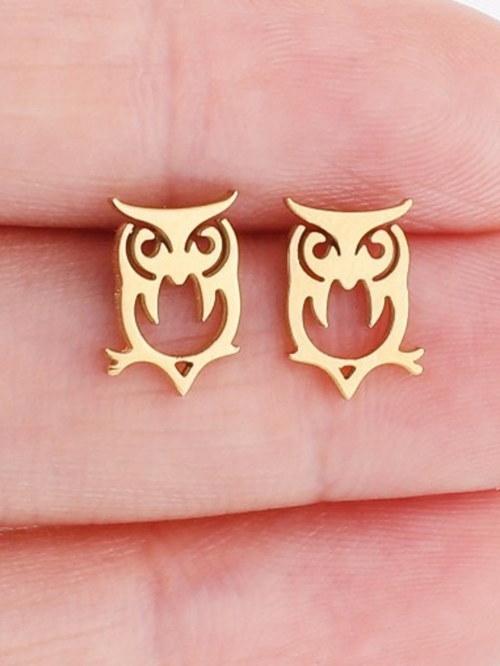 Gold Owl Stud Earrings - Women Jewelry